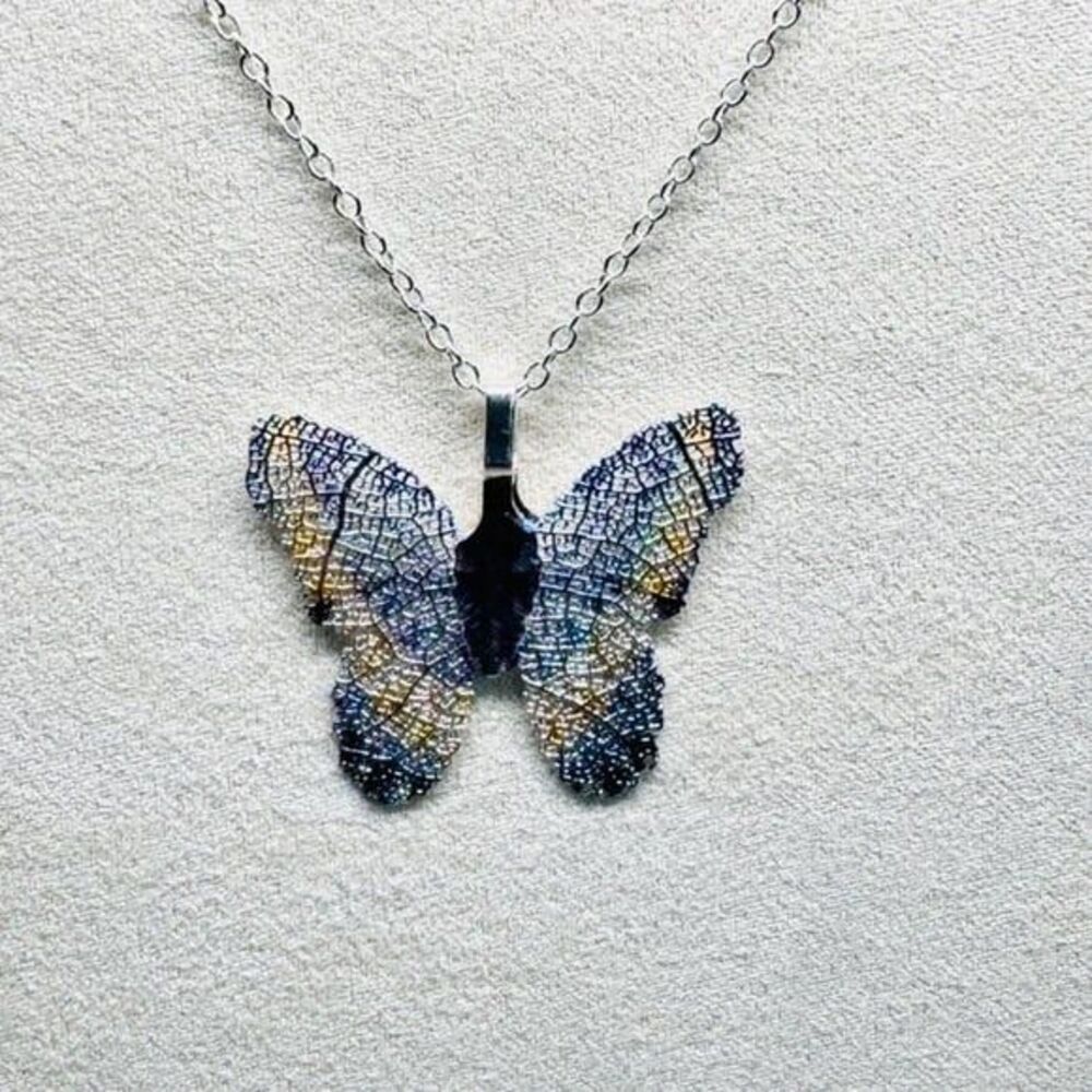 Blue and Silver Butterfly Pendant Indio Jewelry Necklace #7051 - Picture 6 of 7